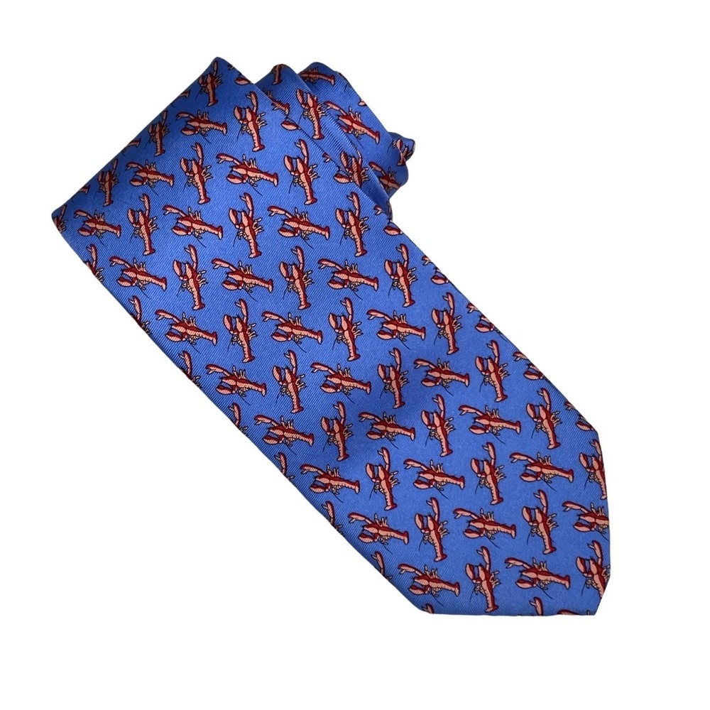 J.Crew Lobster Silk Tie Mens OS Blue Red Nautical Preppy Coastal Novelty Print